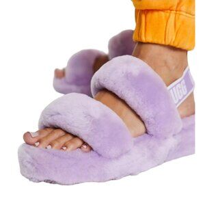 New UGG 6 Slippers Oh Yeah Womans Double Strap Sheep Fur Sandal Open Toe Shoes